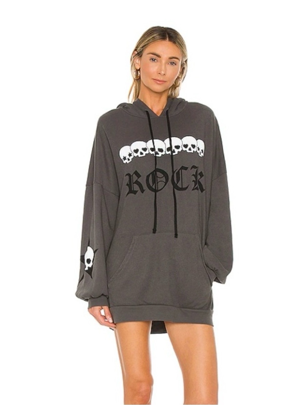Lauren Moshi Charcoal Gray 'Rock' Skull Graphic Hoodie